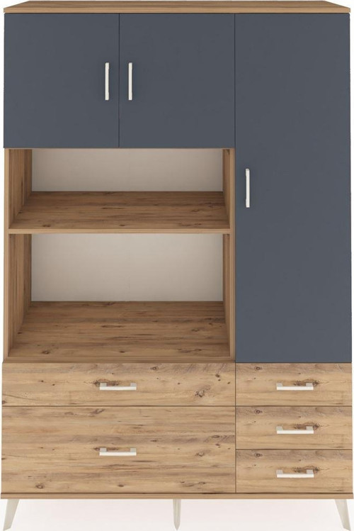 Hyperion Dolap 7 Raflı 5 Çekmeceli 3 Kapaklı 132x44x195 Çam-Antrasit/Çam