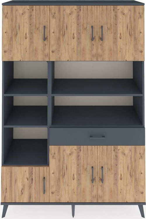 Hyperion Dolap 10 Raflı Tek Çekmeceli 6 Kapaklı 132x44x195 Antrasit-Çam/Antrasit