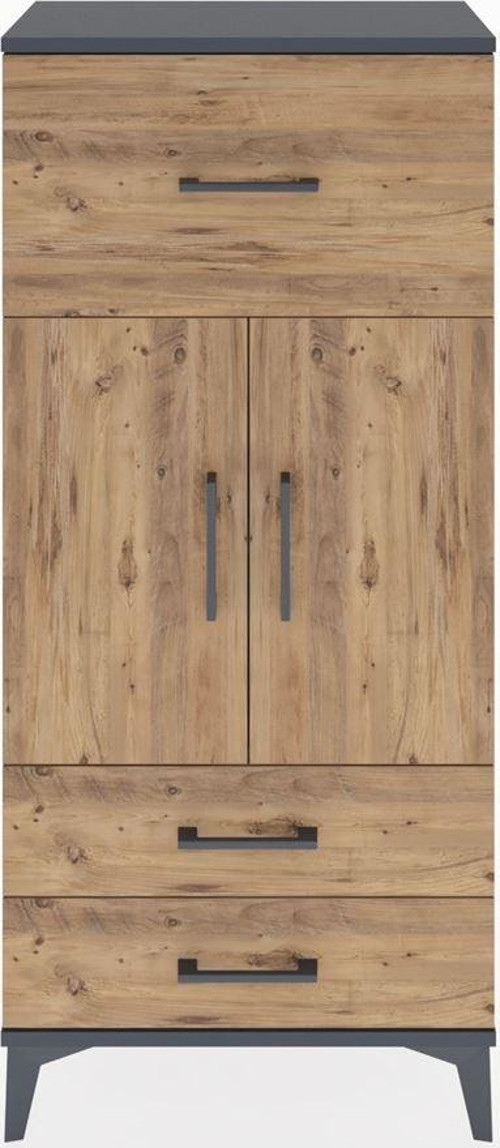 Hyperion Dolap 2 Raflı 3 Çekmeceli 2 Kapaklı 60x44x134 Antrasit-Çam