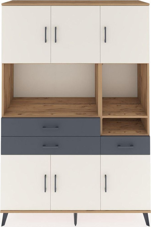 Hyperion Dolap 9 Raflı 3 Çekmeceli 6 Kapaklı 132x44x195 Çam-Aytaşı/Antrasit