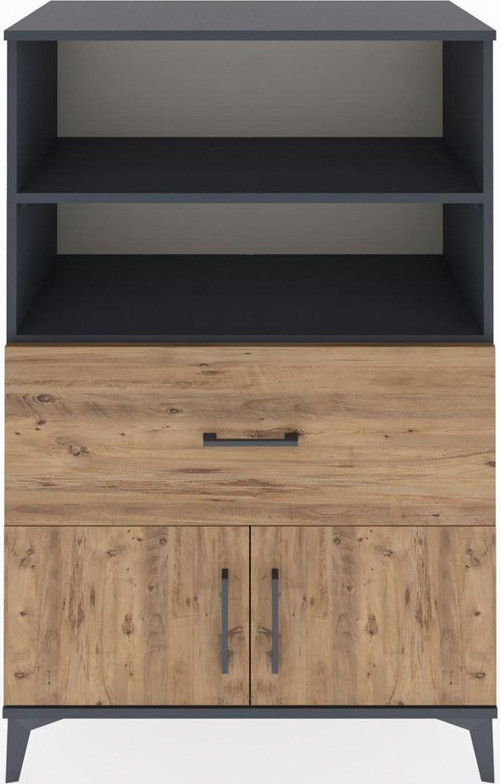 Hyperion Dolap 2 Raflı Tek Çekmeceli 2 Kapaklı 88x44x134 Antrasit-Çam