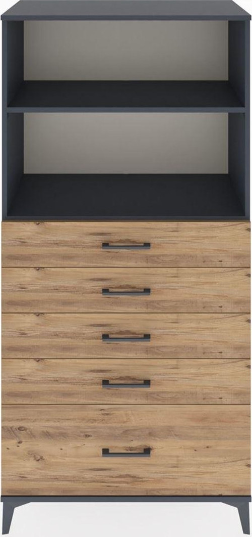 Hyperion Dolap 2 Raflı 5 Çekmeceli 88 x 44 x 182 cm Antrasit - Çam