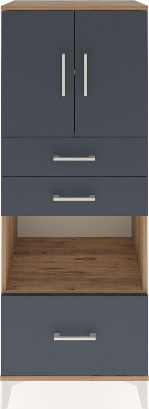 Hyperion Dolap 3 Raflı 3 Çekmeceli 2 Kapaklı 60x44x163 Çam-Antrasit