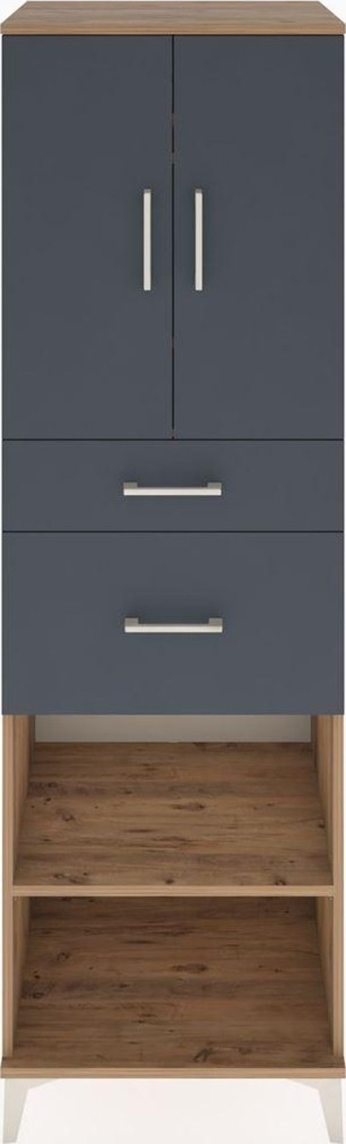 Hyperion Dolap 4 Raflı 2 Çekmeceli 2 Kapaklı 60x44x195 Çam-Antrasit