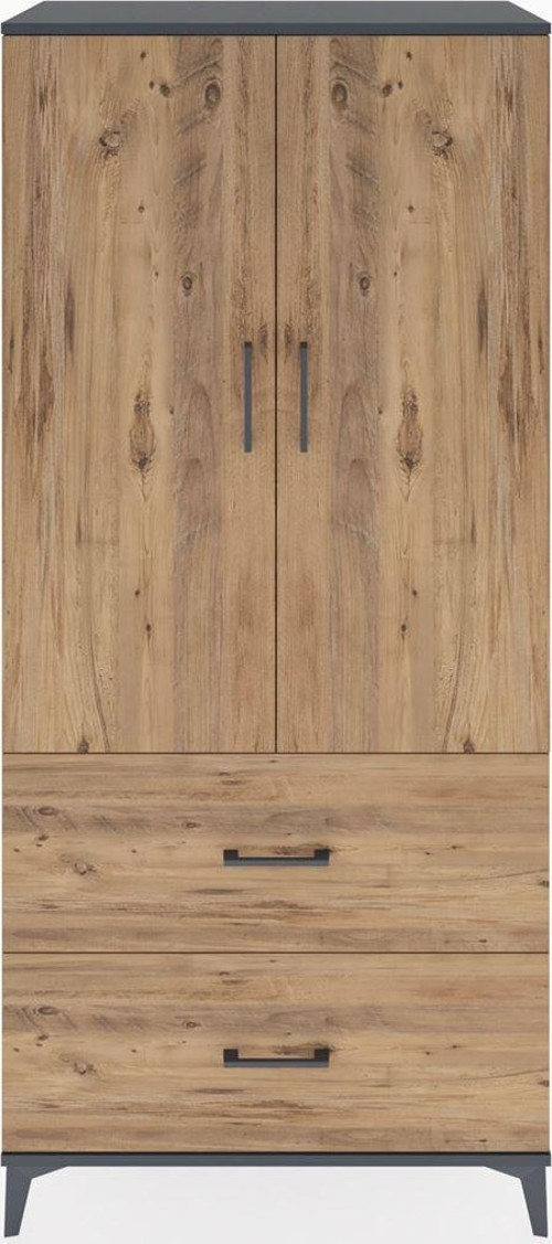 Hyperion Dolap 4 Raflı 2 Çekmeceli 2 Kapaklı 88x44x195 Antrasit-Çam