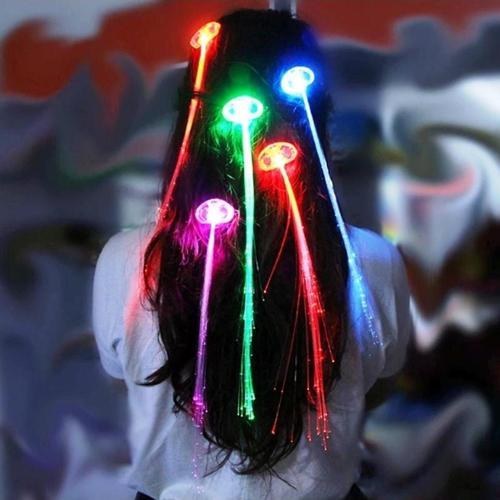2 Adet Led Işıklı Saç Led Light Up Hair Fiber Optic Işıklı Toka Pilli Led Işıklı Saç Fiber Optik Saç