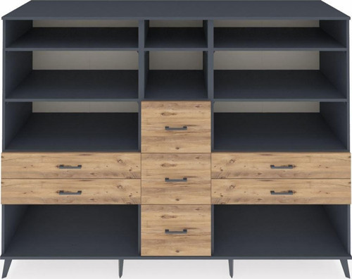 Kronos Dolap 8 Raflı 7 Çekmeceli 220 x 59 x 163 cm Antrasit - Antrasit - Çam