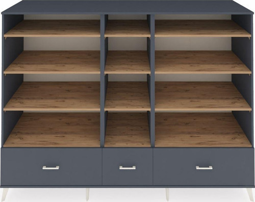 Kronos Dolap 12 Raflı 3 Çekmeceli 220 x 59 x 163 cm Antrasit - Çam - Antrasit