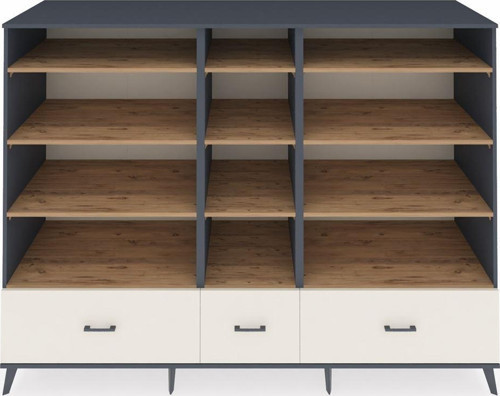 Kronos Dolap 12 Raflı 3 Çekmeceli 220 x 59 x 163 cm Antrasit - Çam - Aytaşı