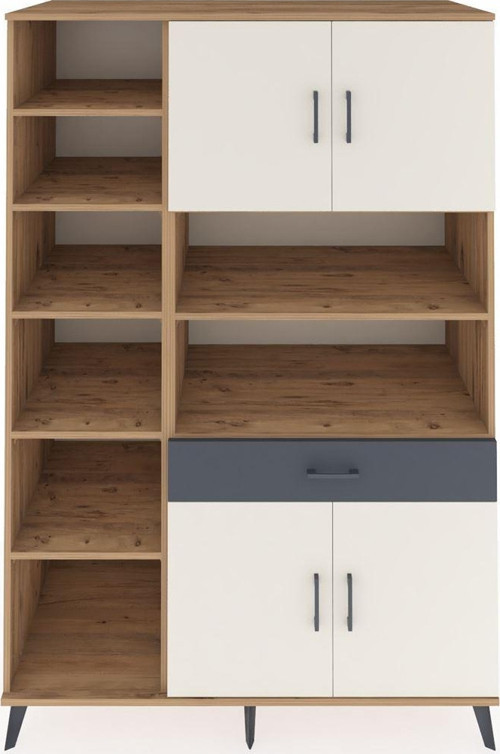 Kronos Dolap 10 Raflı 1 Çekmeceli 4 Kapaklı 132 x 59 x 195 cm Çam - Aytaşı - Antrasit