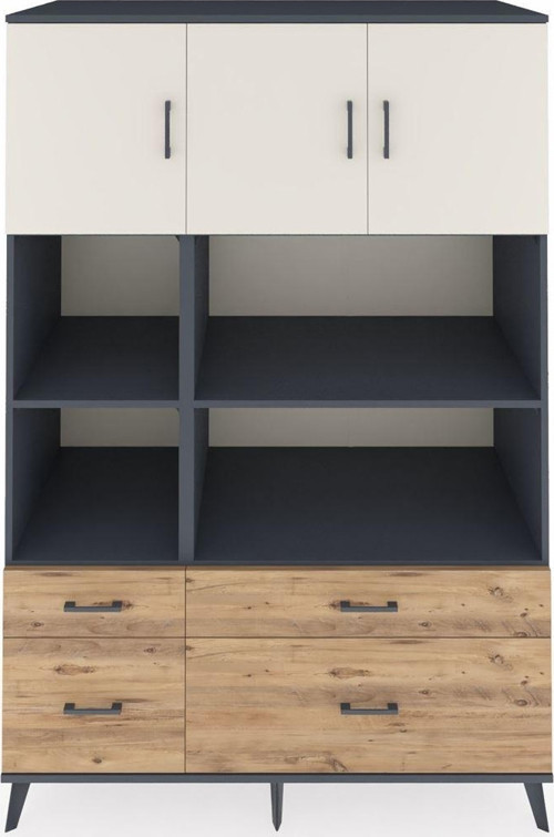 Kronos Dolap 8 Raflı 4 Çekmeceli 3 Kapaklı 132 x 59 x 195 cm Antrasit - Aytaşı - Çam