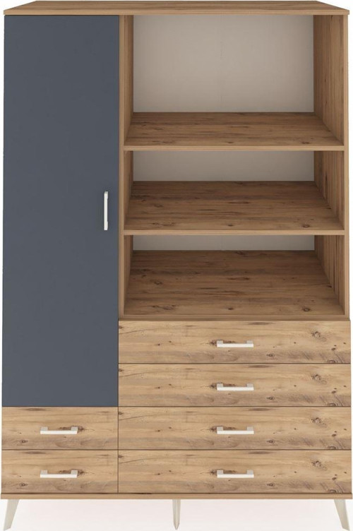 Kronos Dolap 7 Raflı 6 Çekmeceli 1 Kapaklı 132 x 59 x 195 cm Çam - Antrasit - Çam