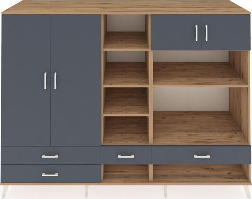 Kronos Dolap 12 Raflı 4 Çekmeceli 4 Kapaklı 220 x 59 x 163 cm Çam - Antrasit