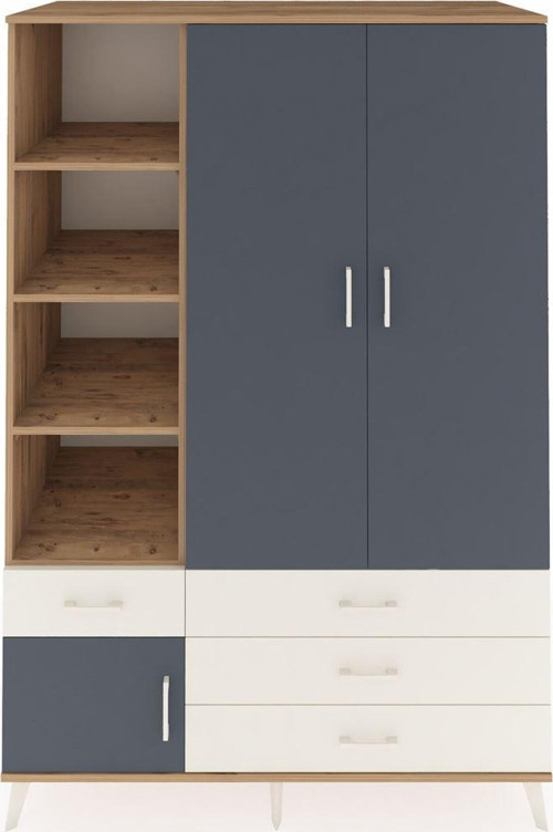 Kronos Dolap 5 Raflı 4 Çekmeceli 1 Askılı 132 x 59 x 195 cm Çam - Antrasit - Aytaşı
