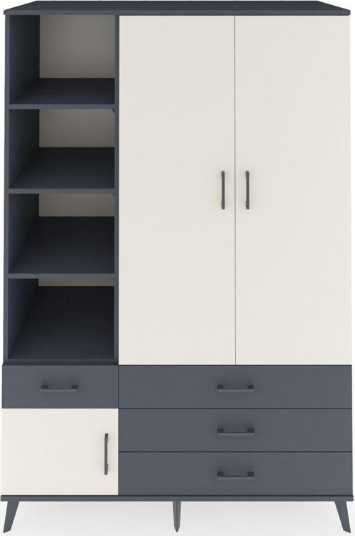 Kronos Dolap 5 Raflı 4 Çekmeceli 1 Askılı 132 x 59 x 195 cm Antrasit - Aytaşı - Antrasit