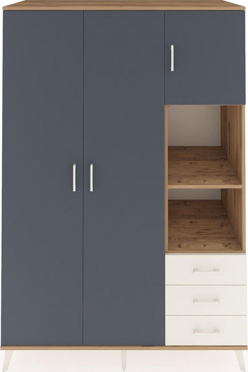 Kronos Dolap 5 Raflı 3 Çekmeceli 1 Askılı 132 x 59 x 195 cm Çam - Antrasit - Aytaşı