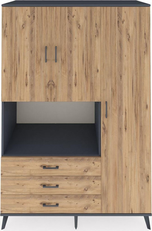 Kronos Dolap 7 Raflı 3 Çekmeceli 3 Kapaklı 132 x 59 x 195 cm Antrasit - Çam - Çam