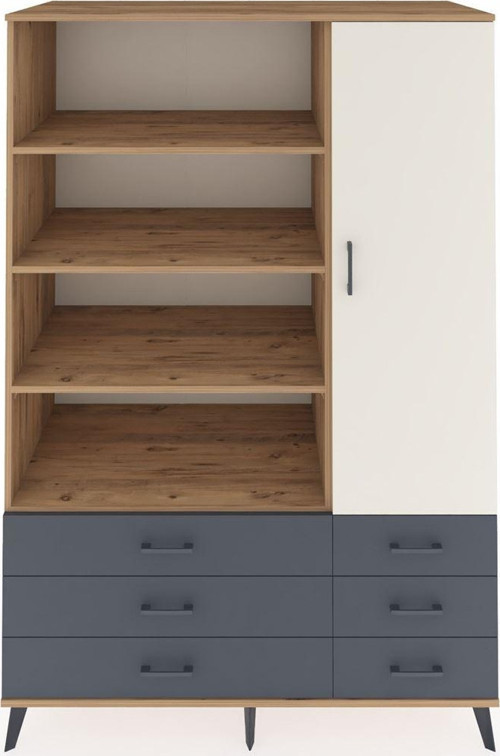 Kronos Dolap 8 Raflı 6 Çekmeceli 1 Kapaklı 132 x 59 x 195 cm Çam - Aytaşı - Antrasit