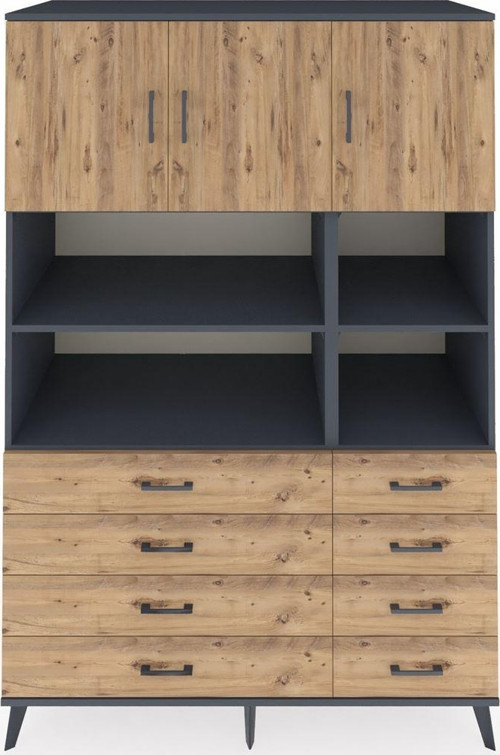 Kronos Dolap 8 Raflı 8 Çekmeceli 3 Kapaklı 132 x 59 x 195 cm Antrasit - Çam - Çam