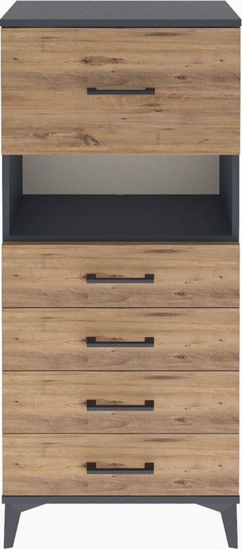 Arges Dolap Tek Raflı 5 Çekmeceli 60x30x134 Antrasit-Çam