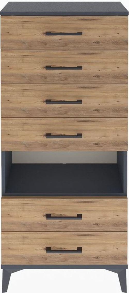 Arges Dolap Tek Raflı 6 Çekmeceli 60x30x134 Antrasit-Çam