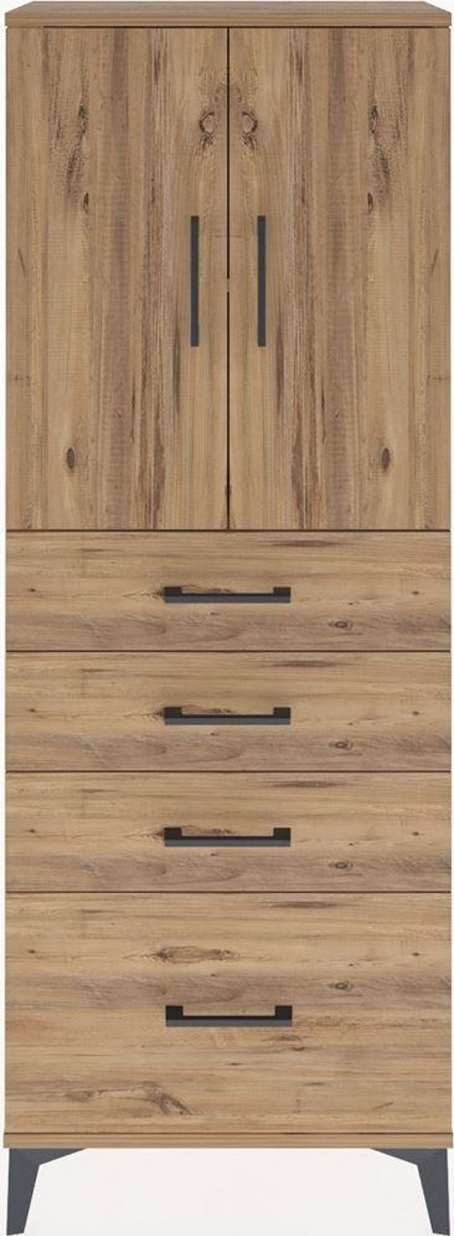 Arges Dolap 2 Raflı 4 Çekmeceli 2 Kapaklı 60x30x163 Çam-Çam