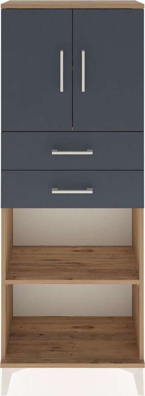 Arges Dolap 3 Raflı 2 Çekmeceli 2 Kapaklı 60x30x163 Çam-Antrasit