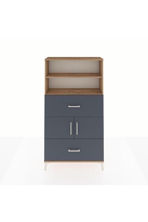 Arges Dolap 3 Raflı 2 Çekmeceli 2 Kapaklı 88x30x163 Çam-Antrasit