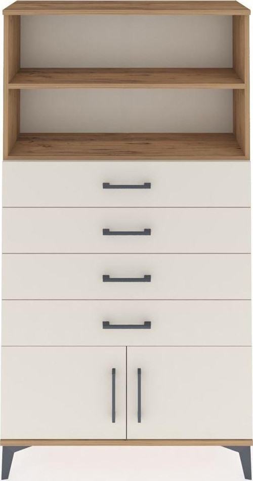 Arges Dolap 2 Raflı 4 Çekmeceli 2 Kapaklı 88x30x163 Çam-Aytaşı