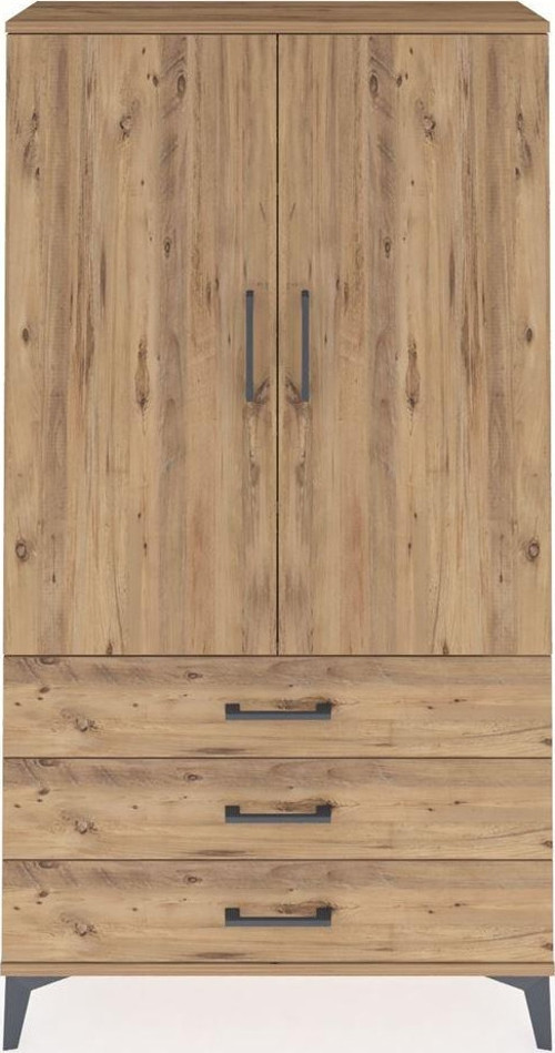 Arges Dolap 3 Raflı 3 Çekmeceli 2 Kapaklı 88x30x163 Çam-Çam