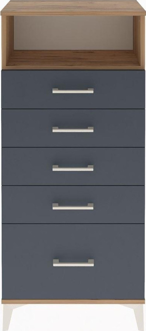 Arges Dolap Tek Raflı 5 Çekmeceli 60x30x134 Çam-Antrasit