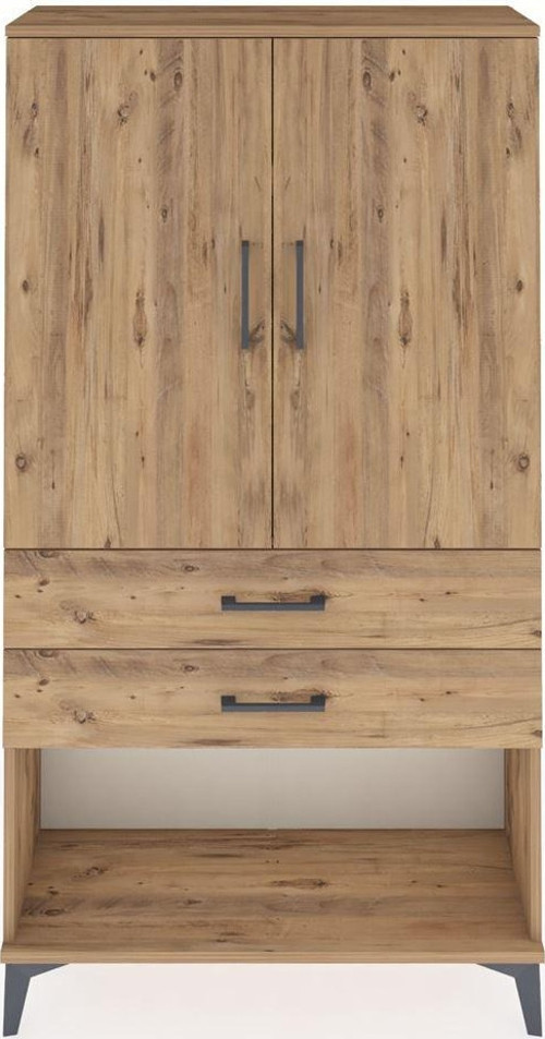 Arges Dolap 3 Raflı 2 Çekmeceli 2 Kapaklı 88x30x163 Çam-Çam