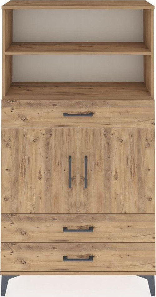 Arges Dolap 4 Raflı 3 Çekmeceli 2 Kapaklı 88 x 30 x 163 cm Çam - Çam