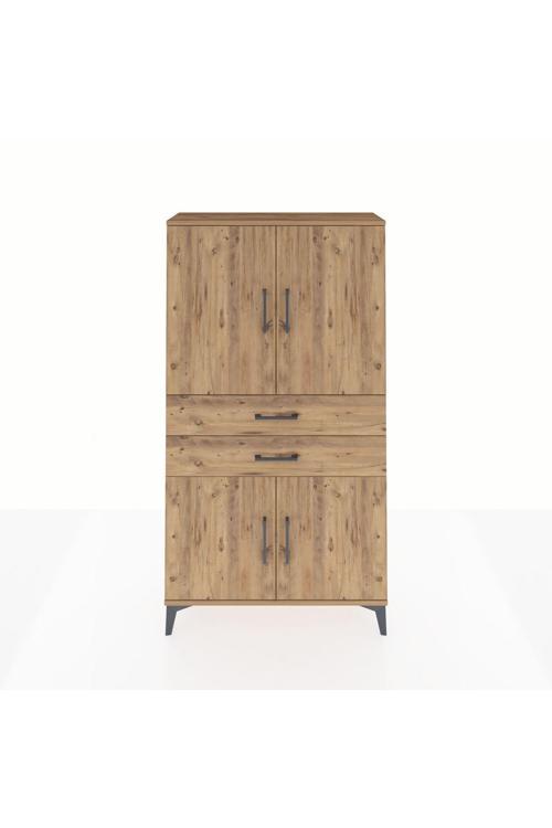Arges Dolap 3 Raflı 2 Çekmeceli 4 Kapaklı 88x30x163 Çam-Çam