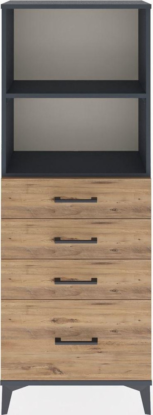 Arges Dolap 2 Raflı 4 Çekmeceli 60x30x163 Antrasit-Çam
