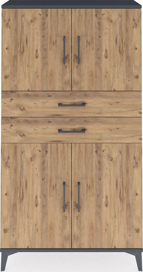 Arges Dolap 3 Raflı 2 Çekmeceli 4 Kapaklı 88x30x163 Antrasit-Çam