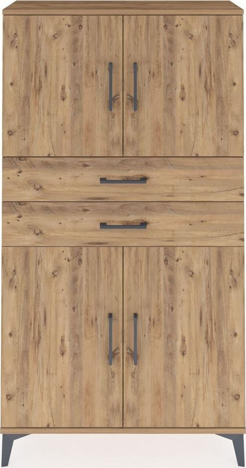 Arges Dolap 3 Raflı 2 Çekmeceli 4 Kapaklı 88x30x163 Çam-Çam
