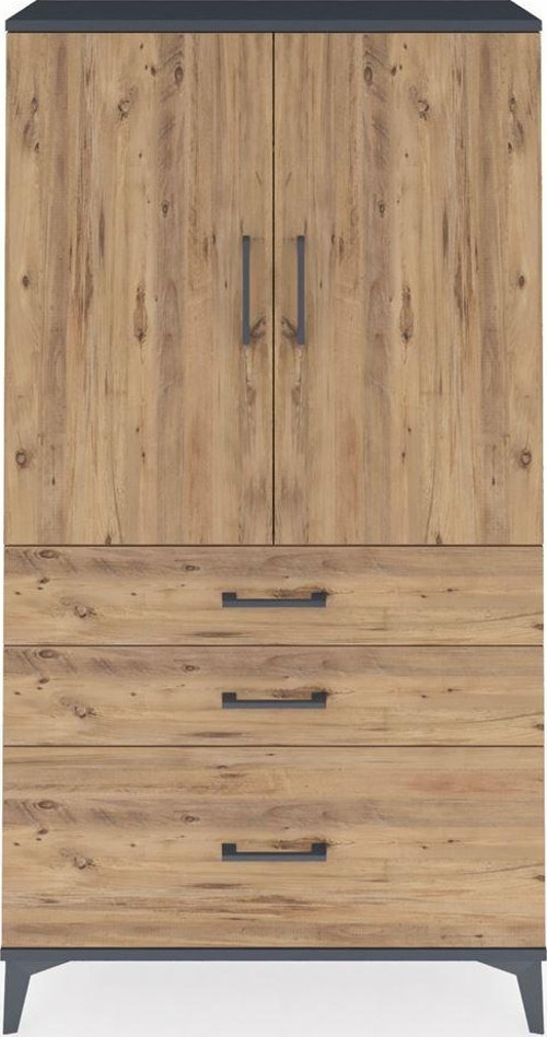 Arges Dolap Tek Raflı 3 Çekmeceli Tek Askılı 88x30x163 Antrasit-Çam