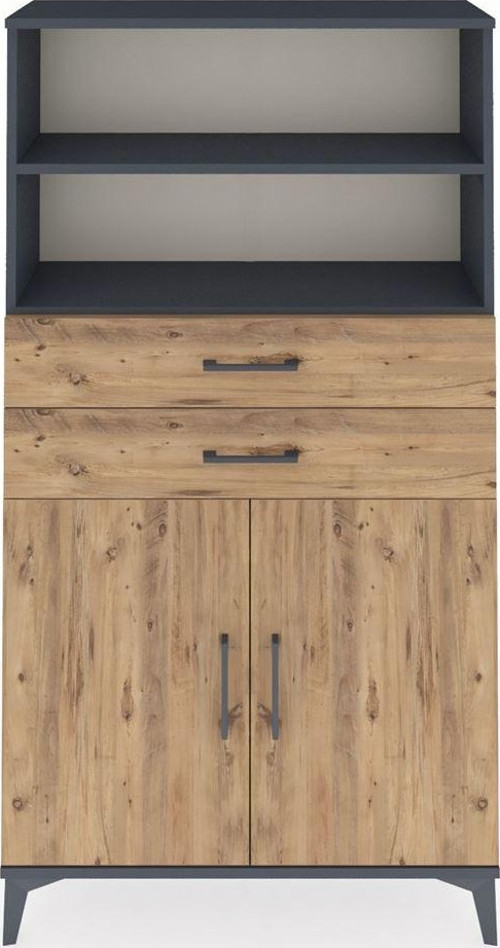Arges Dolap 3 Raflı 2 Çekmeceli 2 Kapaklı 88x30x163 Antrasit-Çam