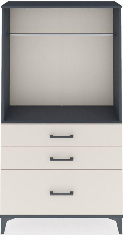 Arges Dolap Tek Raflı 3 Çekmeceli Tek Askılı 88x30x163 Antrasit-Aytaşı