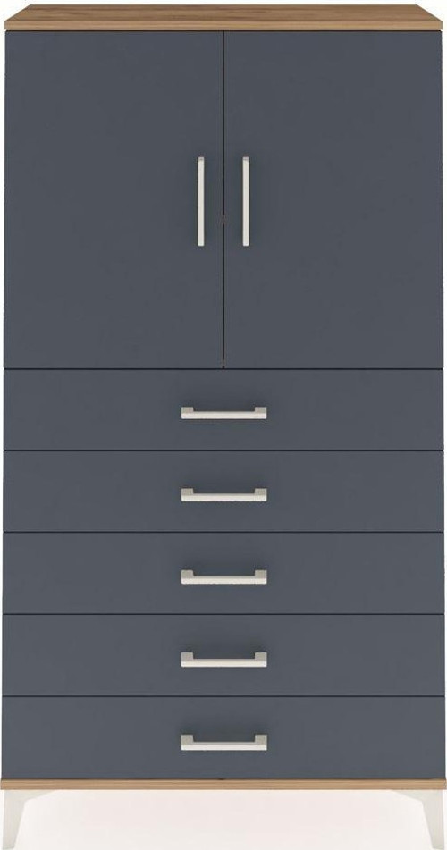 Arges Dolap 2 Raflı 5 Çekmeceli 2 Kapaklı 88x30x163 Çam-Antrasit