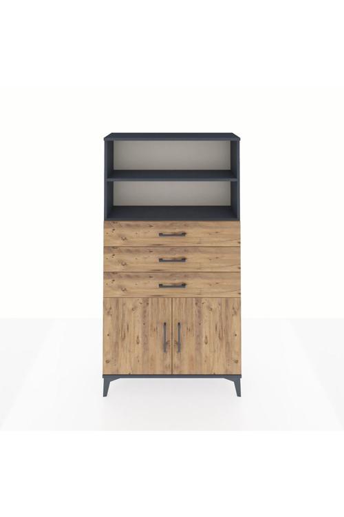 Arges Dolap 3 Raflı 3 Çekmeceli 2 Kapaklı 88x30x163 Antrasit-Çam