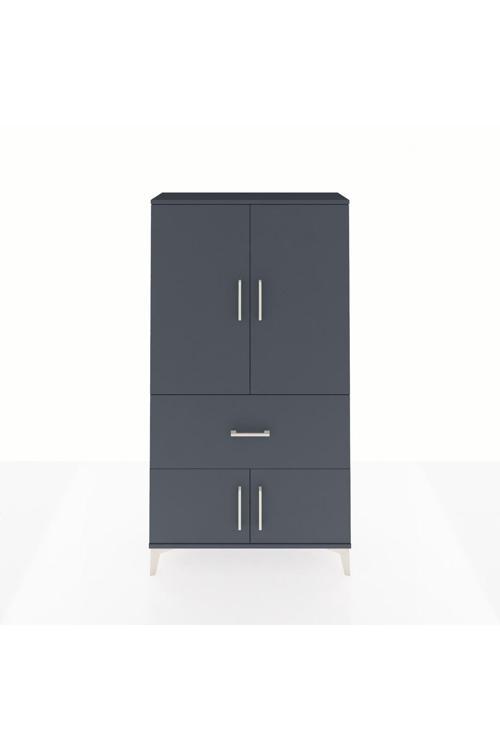 Arges Dolap Tek Raflı Tek Çekmeceli Tek Askılı 88x30x163 Antrasit-Antrasit