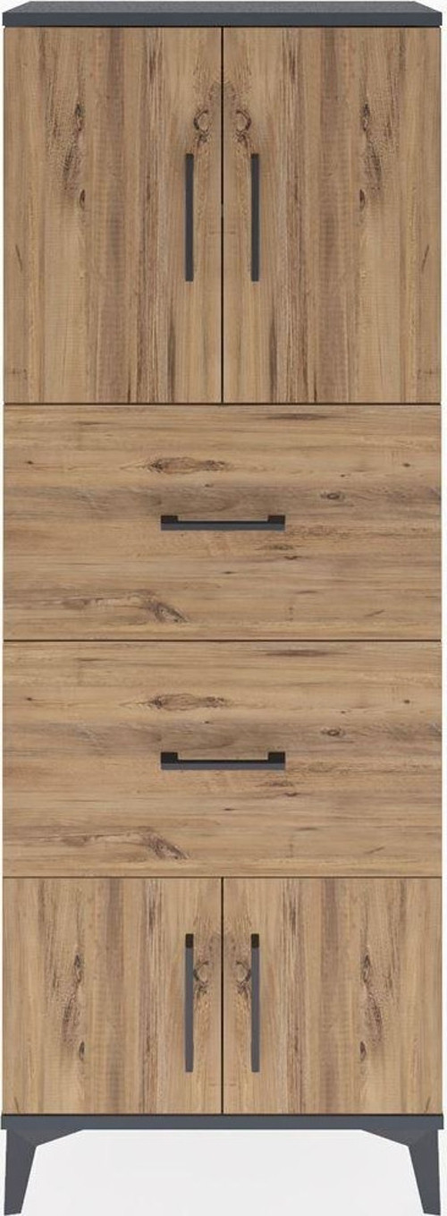 Arges Dolap 2 Raflı 2 Çekmeceli 4 Kapaklı 60 x 30 x 163 cm Antrasit - Çam