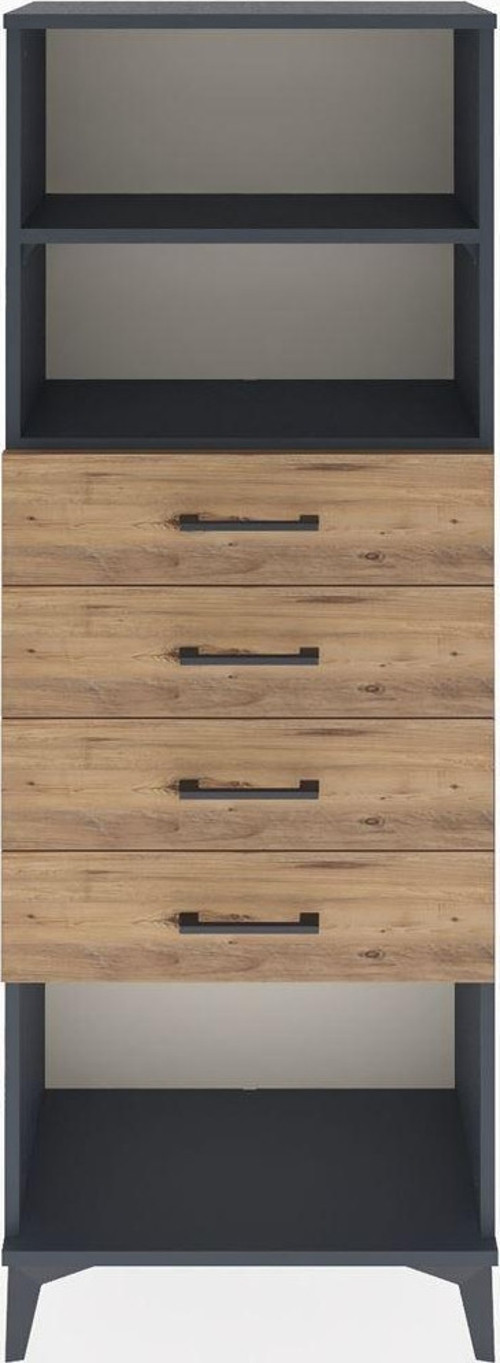 Arges Dolap 2 Raflı 4 Çekmeceli 60x30x163 Antrasit-Çam