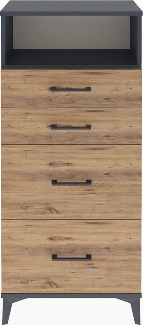 Arges Dolap Tek Raflı 4 Çekmeceli 60x30x134 Antrasit-Çam