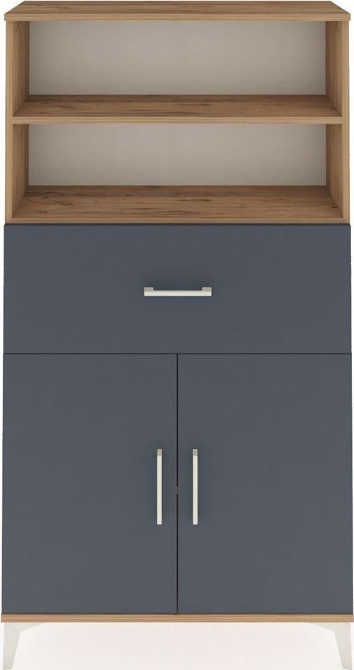 Arges Dolap 3 Raflı Tek Çekmeceli 2 Kapaklı 88x30x163 Çam-Antrasit