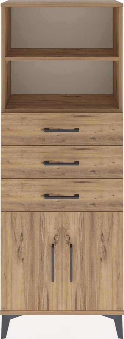 Arges Dolap 3 Raflı 3 Çekmeceli 2 Kapaklı 60x30x163 Çam-Çam