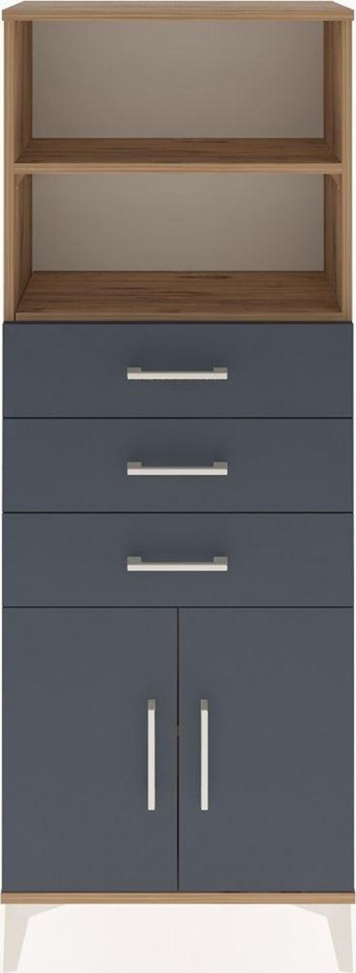 Arges Dolap 3 Raflı 3 Çekmeceli 2 Kapaklı 60x30x163 Çam-Antrasit