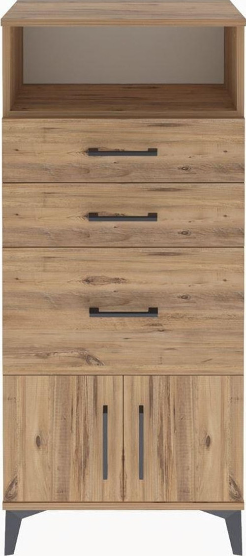 Arges Dolap Tek Raflı 3 Çekmeceli 2 Kapaklı 60x30x134 Çam-Çam